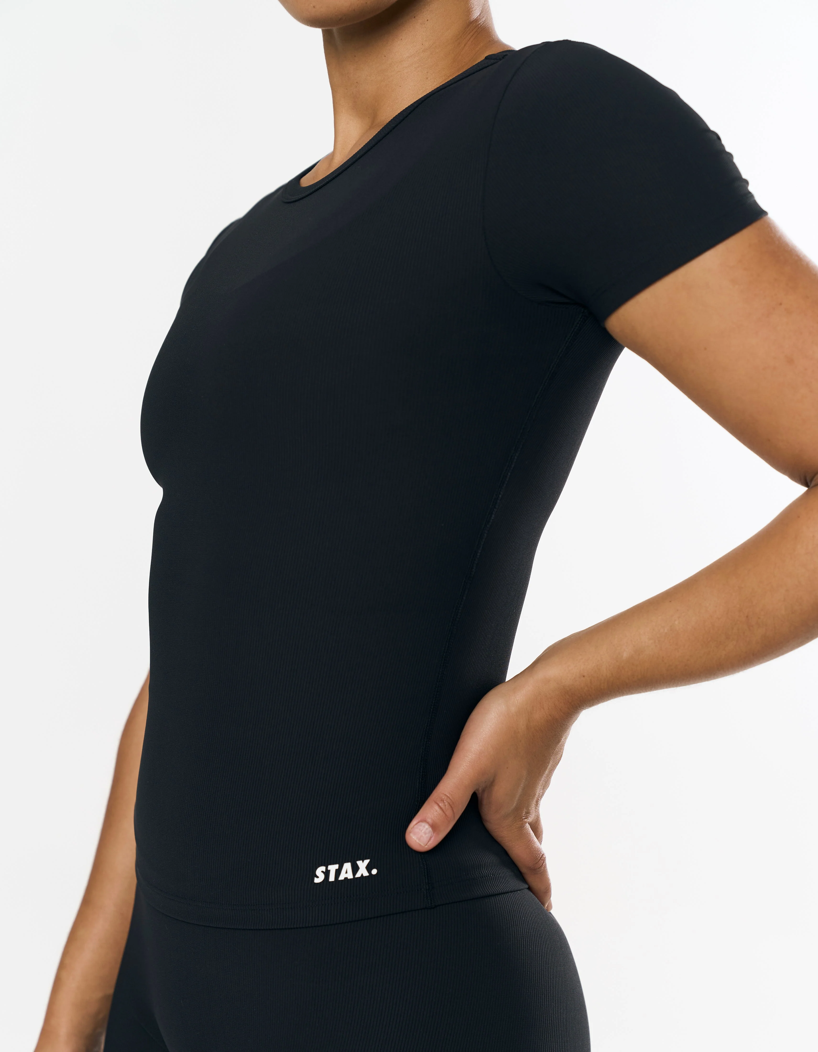 Active Rib Fitted Tee - Black - Image 3
