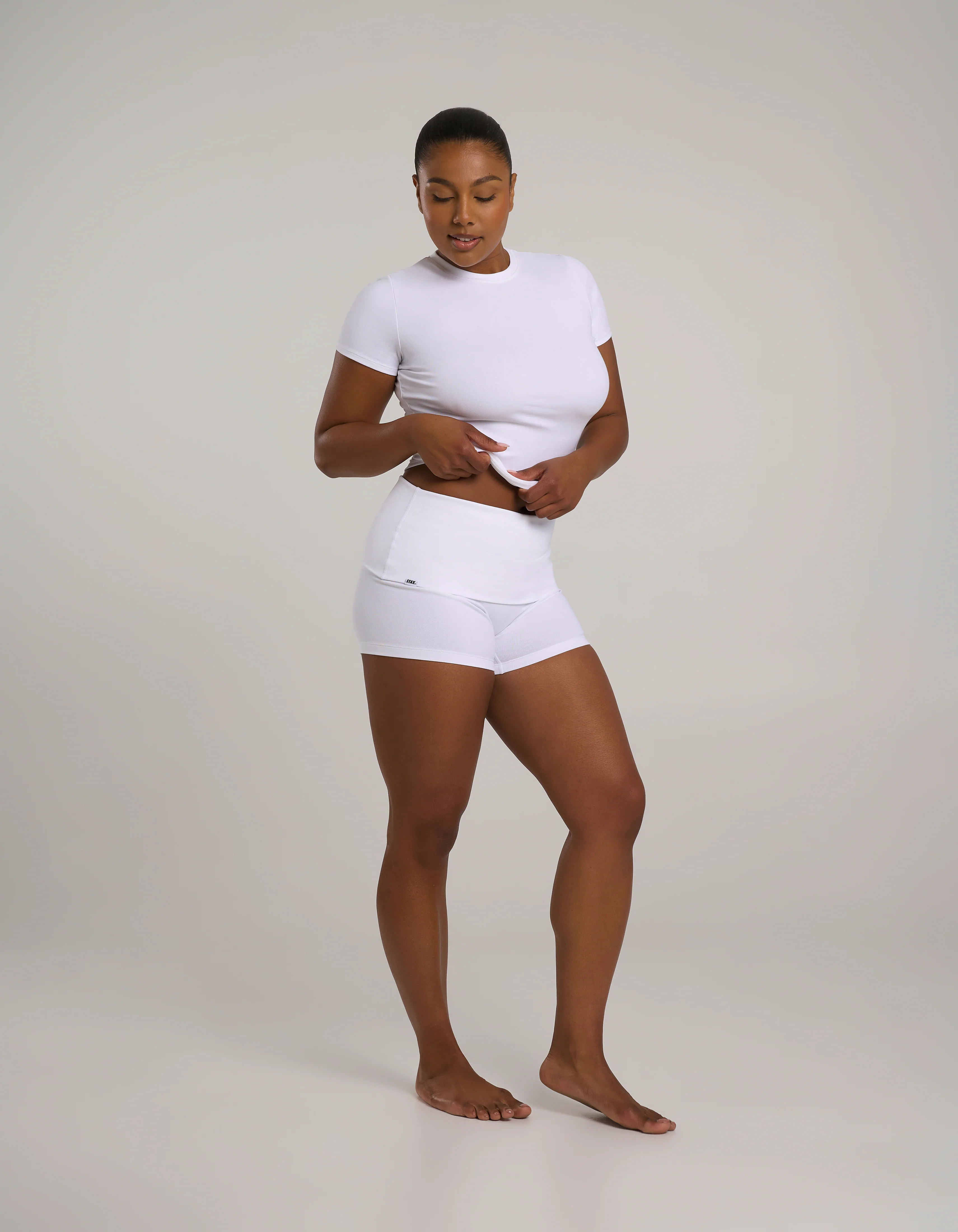Cotton Comfort Fold Over Short - White - Image 6
