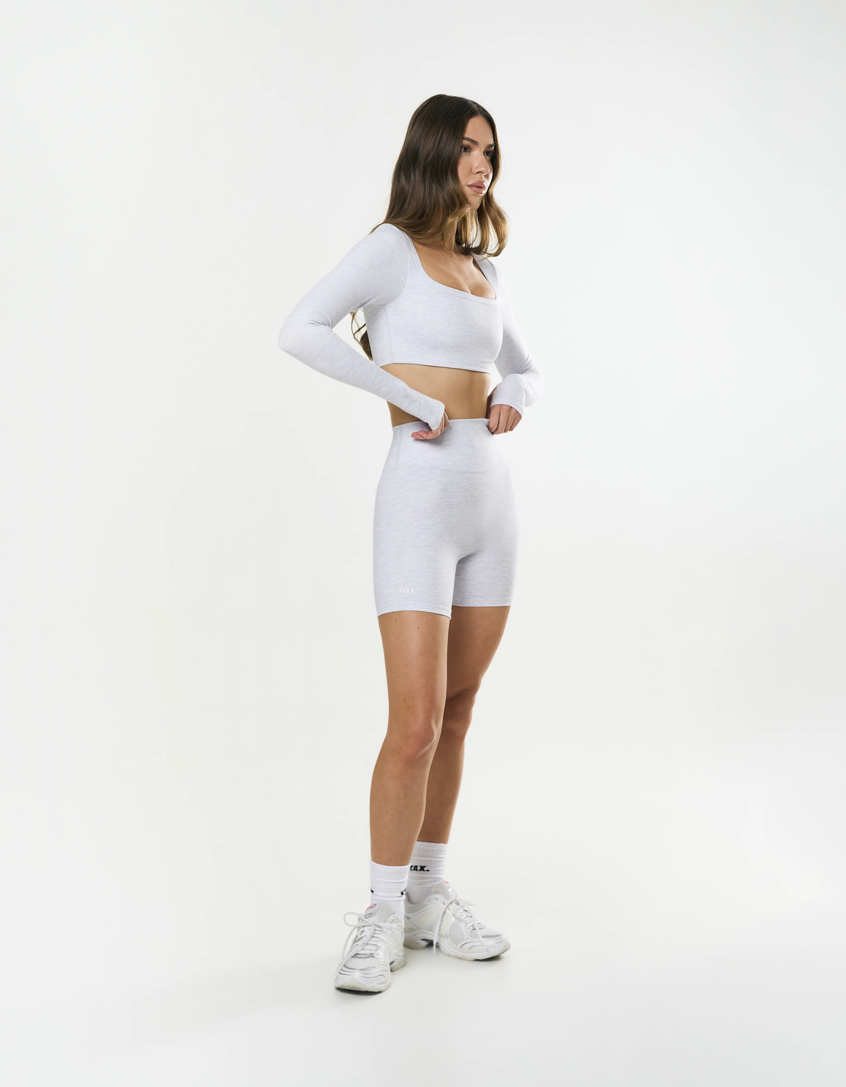 Square Neck Cropped Long Sleeve Airlyte - Grey Marle - Image 9