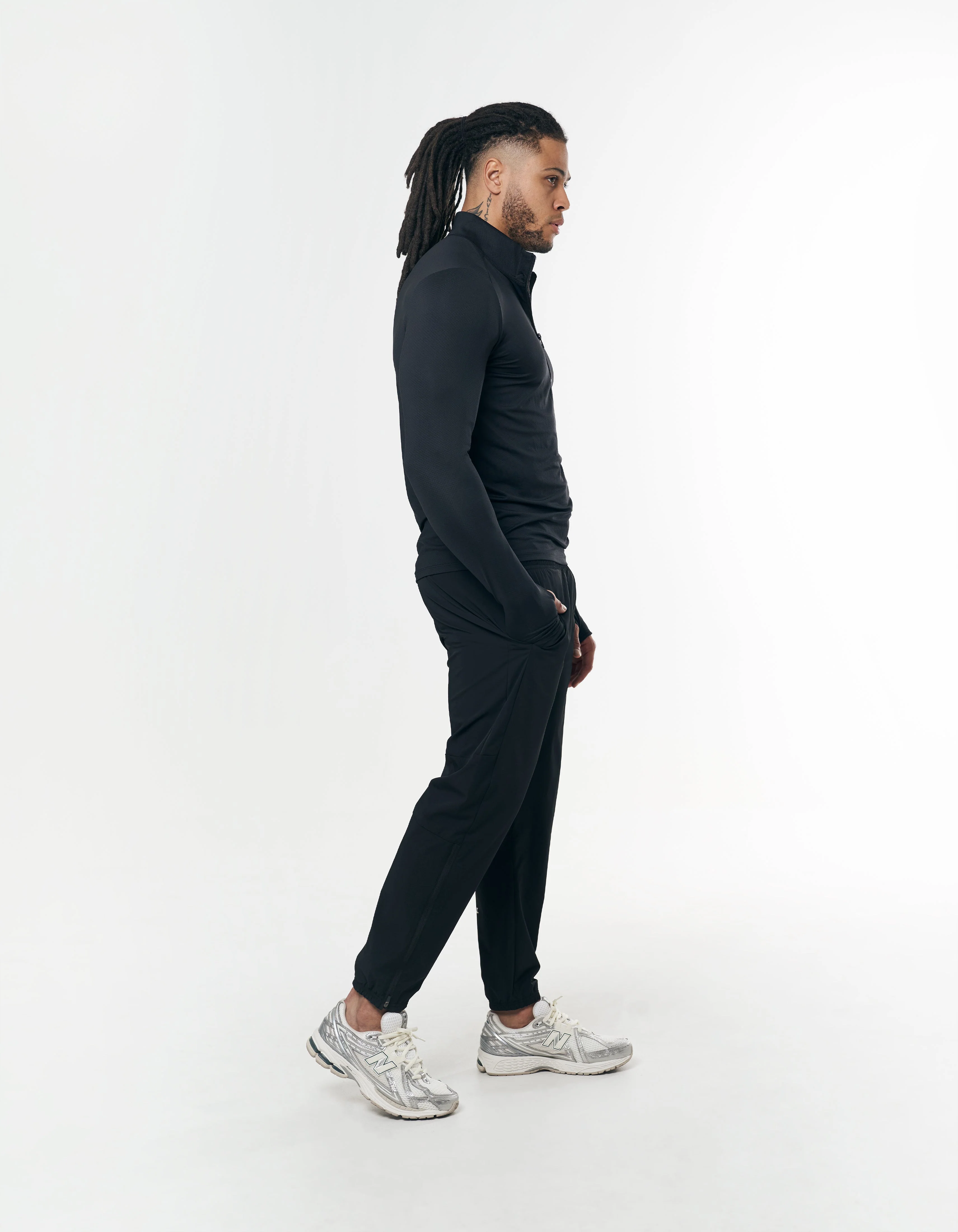 Mens Sport 1/4 Zip Long Sleeve - Black - Image 5