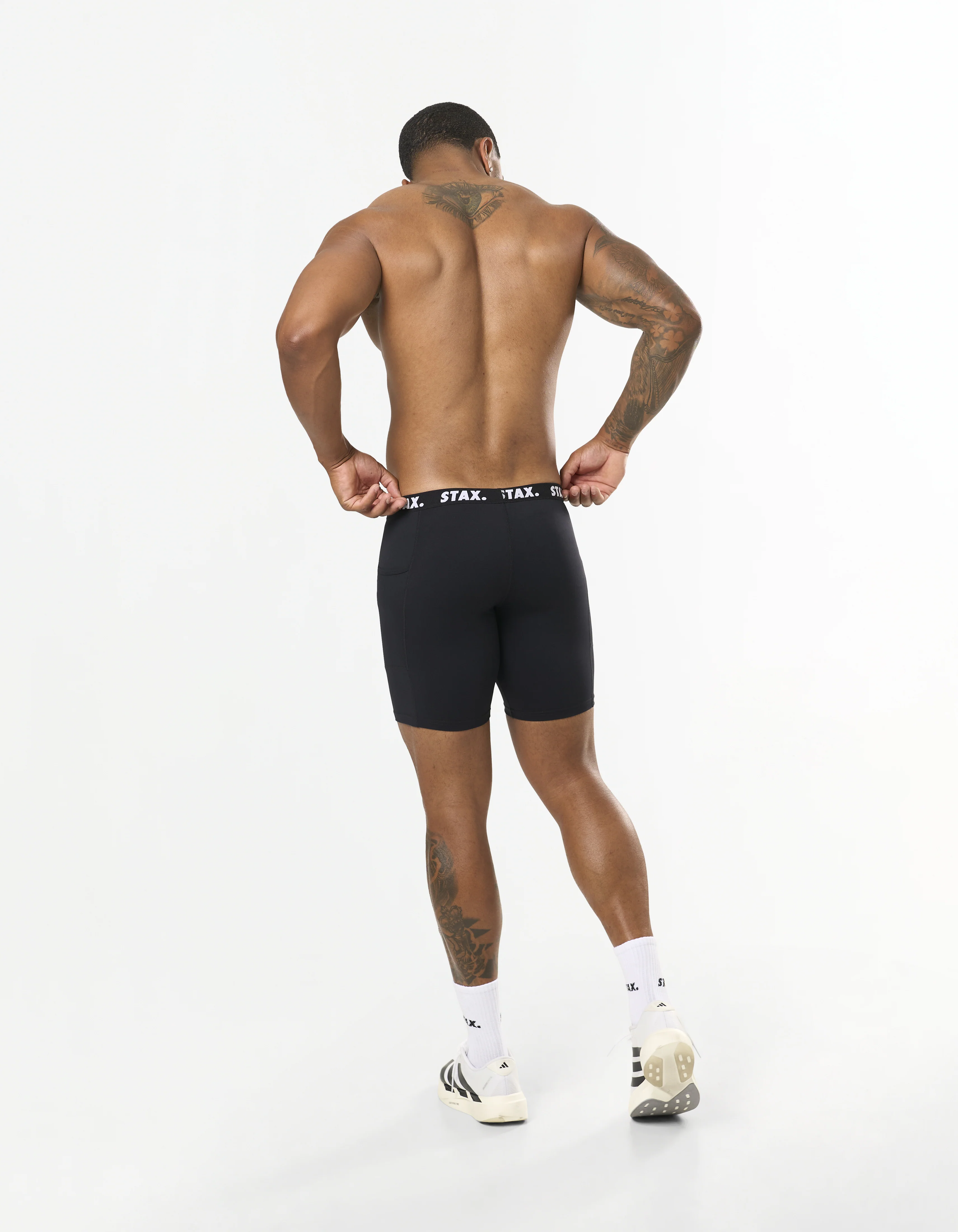 Mens Compressive Phone Pocket Bike Shorts - Black - Image 3