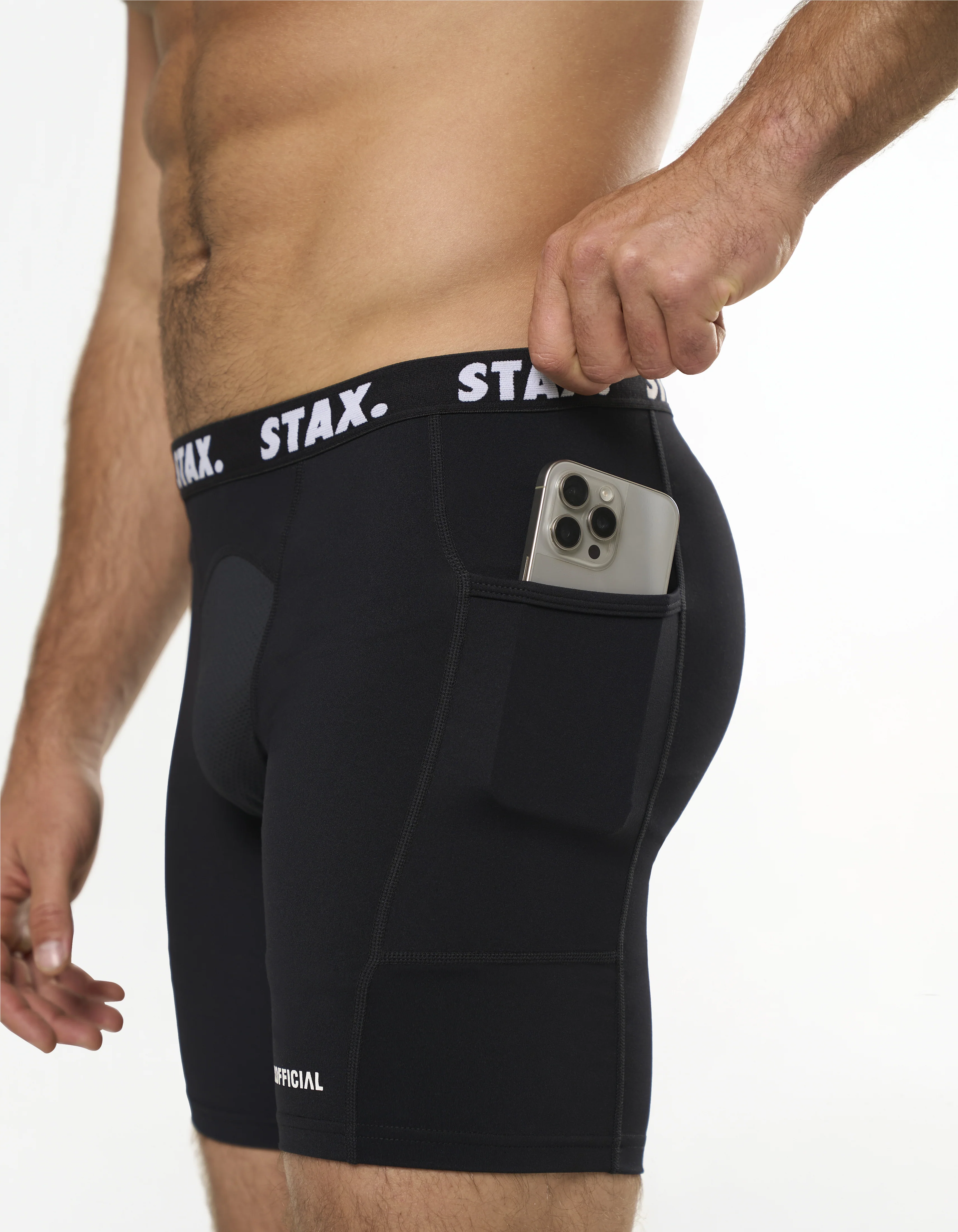 Mens Compressive Phone Pocket Bike Shorts - Black - Image 4