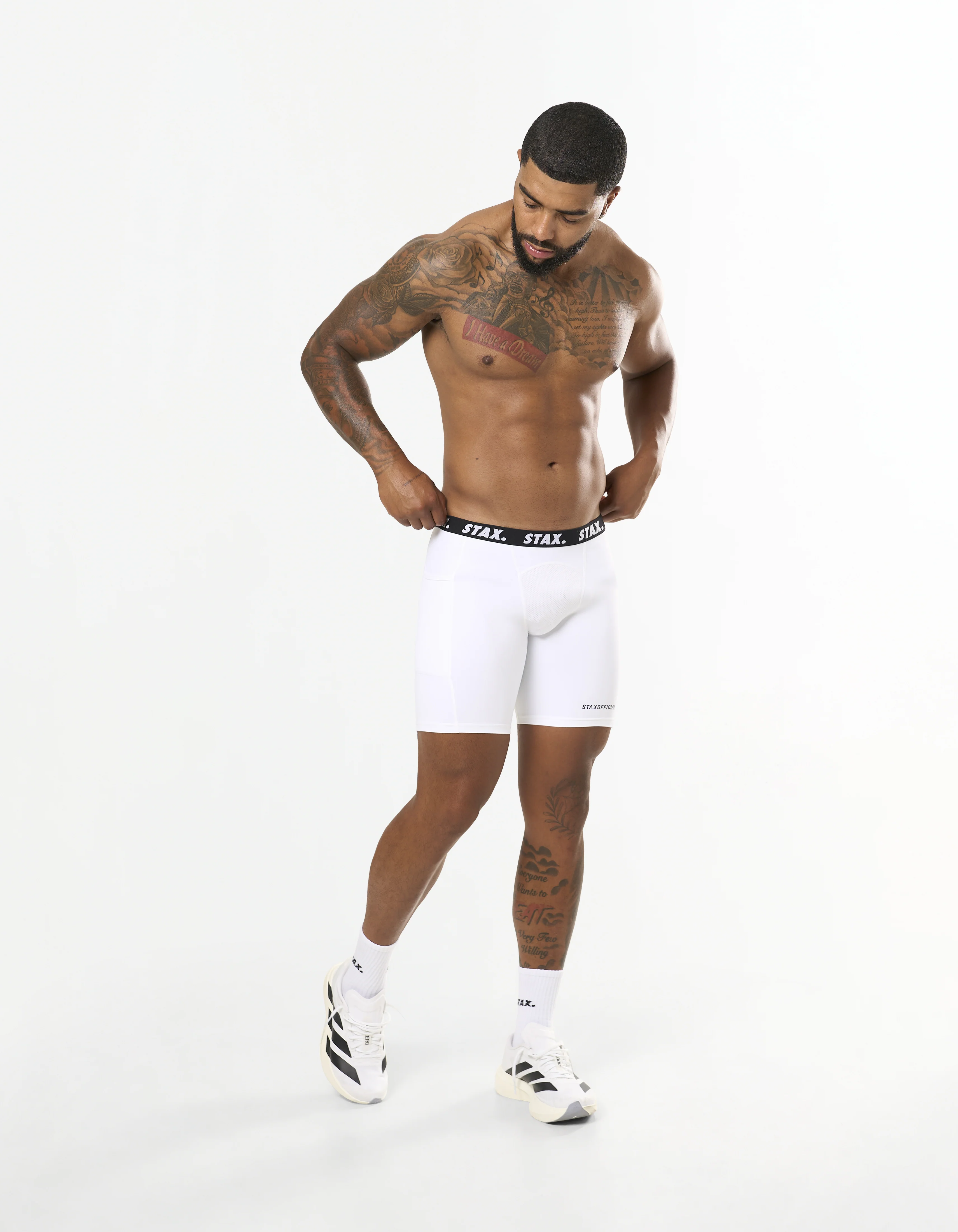 Mens Compressive Phone Pocket Bike Shorts - White - Image 3