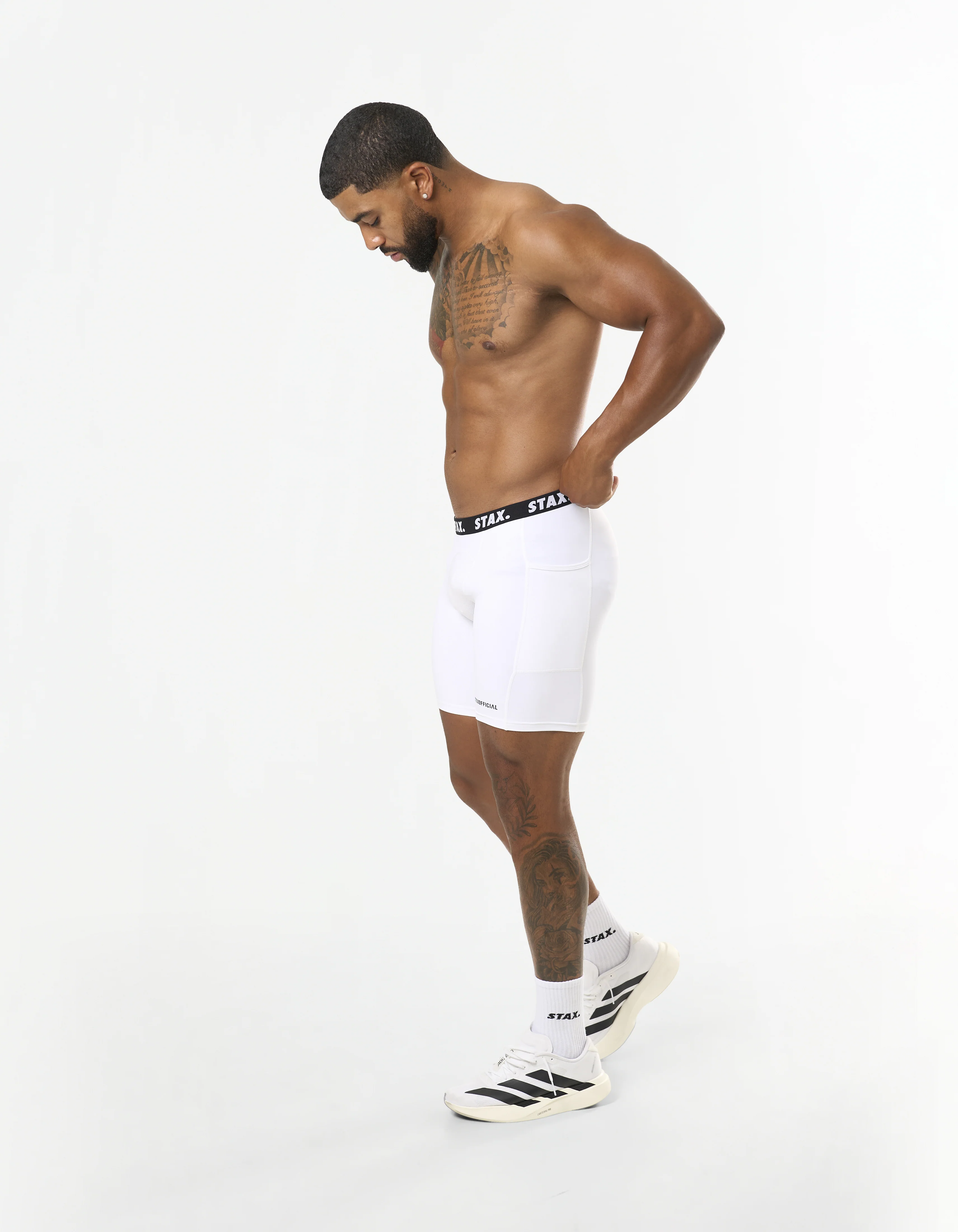 Mens Compressive Phone Pocket Bike Shorts - White - Image 6