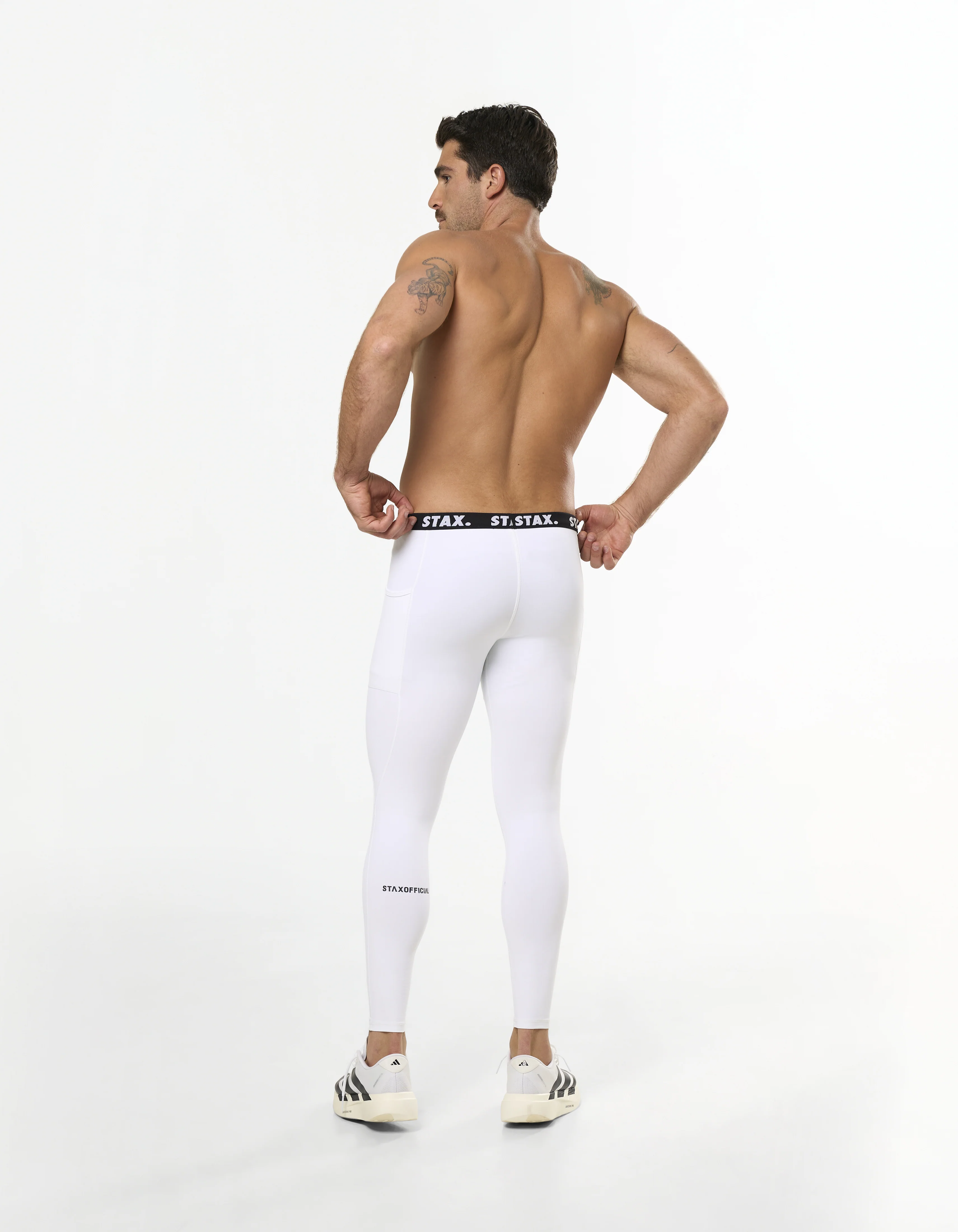Mens Compressive Phone Pocket Tights - White - Image 3