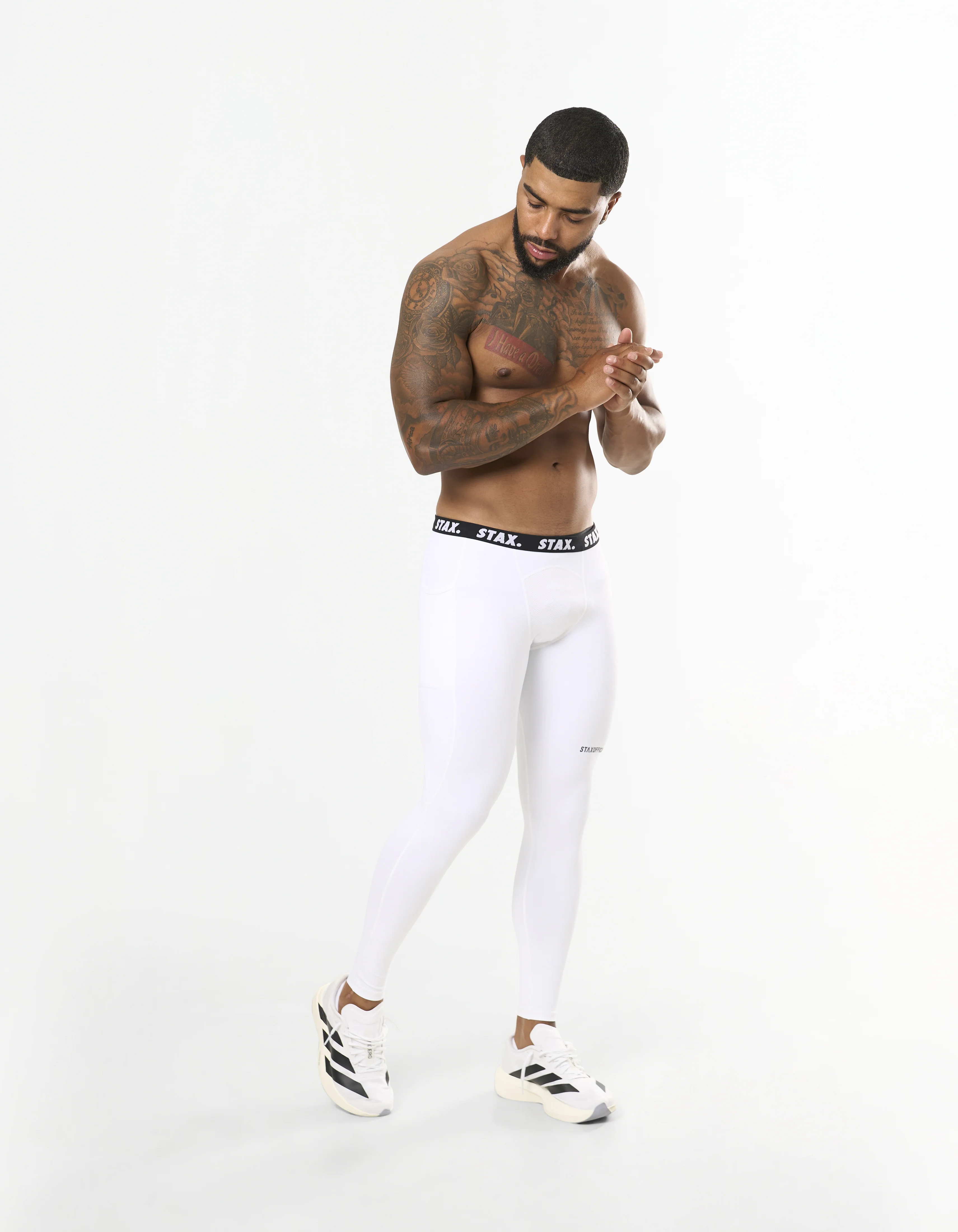 Mens Compressive Phone Pocket Tights - White - Image 6